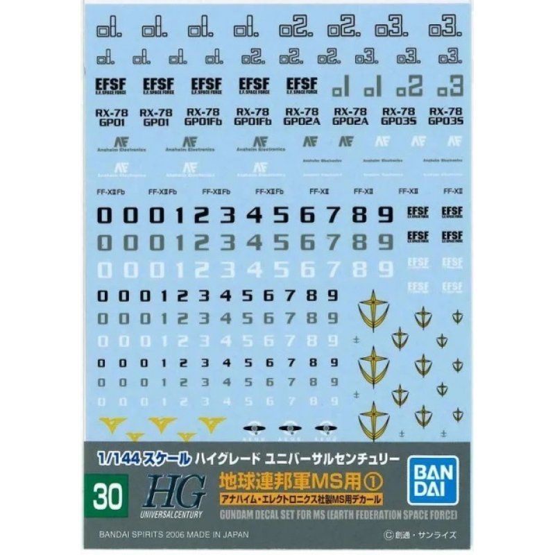 GUNDAM - GUNDAM DECAL 30 - HGUC Multiuse Earth Federation 1