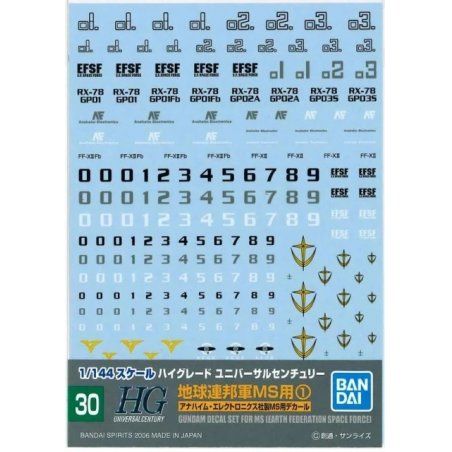 GUNDAM - GUNDAM DECAL 30 - HGUC Multiuse Earth Federation 1