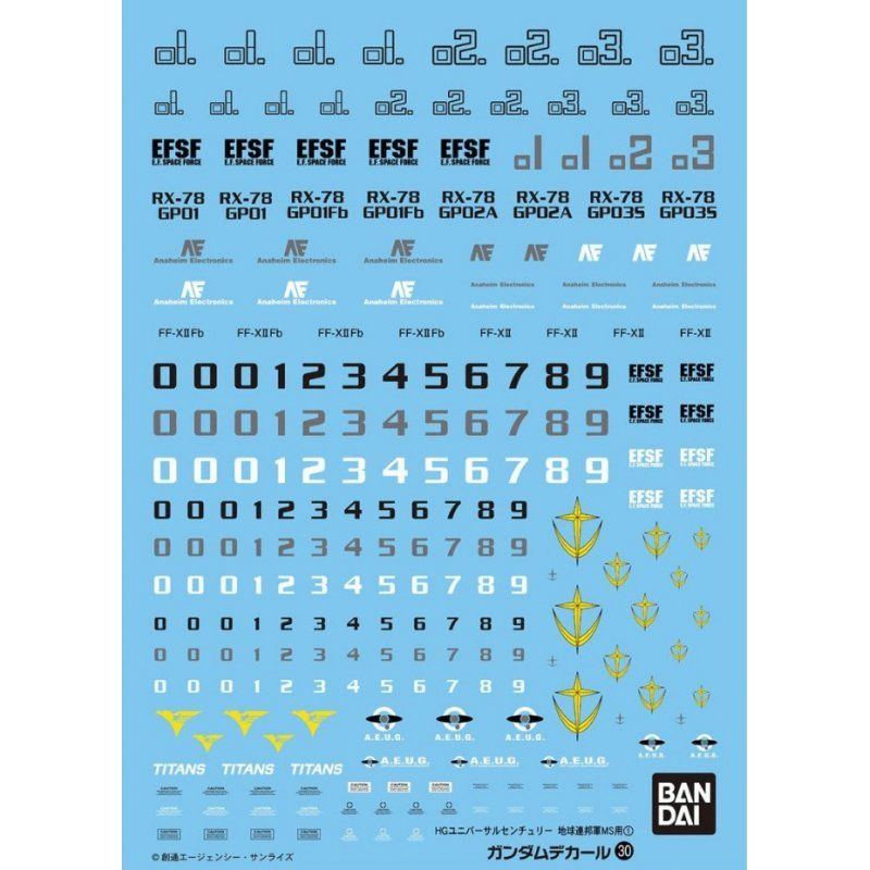 GUNDAM - GUNDAM DECAL 30 - HGUC Multiuse Earth Federation 1