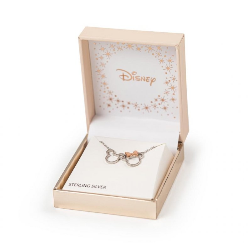 MICKEY & MINNIE - Collier en Laiton Plaqué Argent & Rose Doré