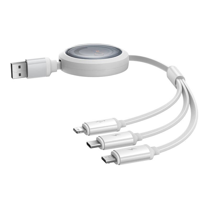 Fast Charging Cable 3in1 Baseus Free2Draw, USB to micro USB USB-C Lightning, 3.5A, 1.1m (white)