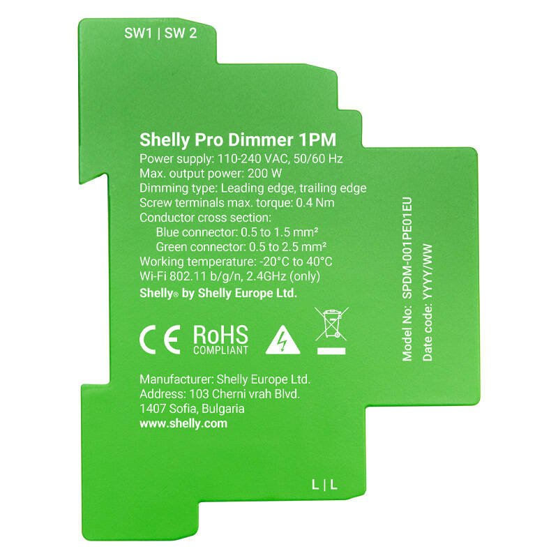Shelly Relais "Pro Dimmer 1PM" LED/Glühbirne WLAN LAN BT DIN-Rail