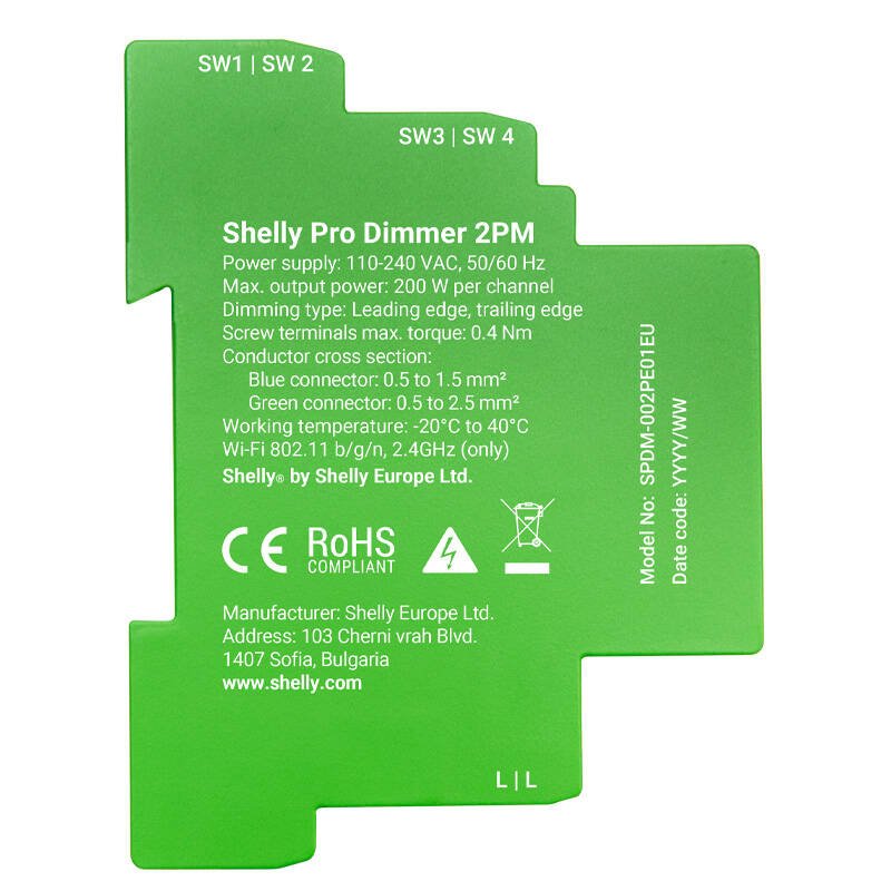 Shelly Relais "Pro Dimmer 2PM" LED/Glühbirne WLAN LAN BT DIN-Rail