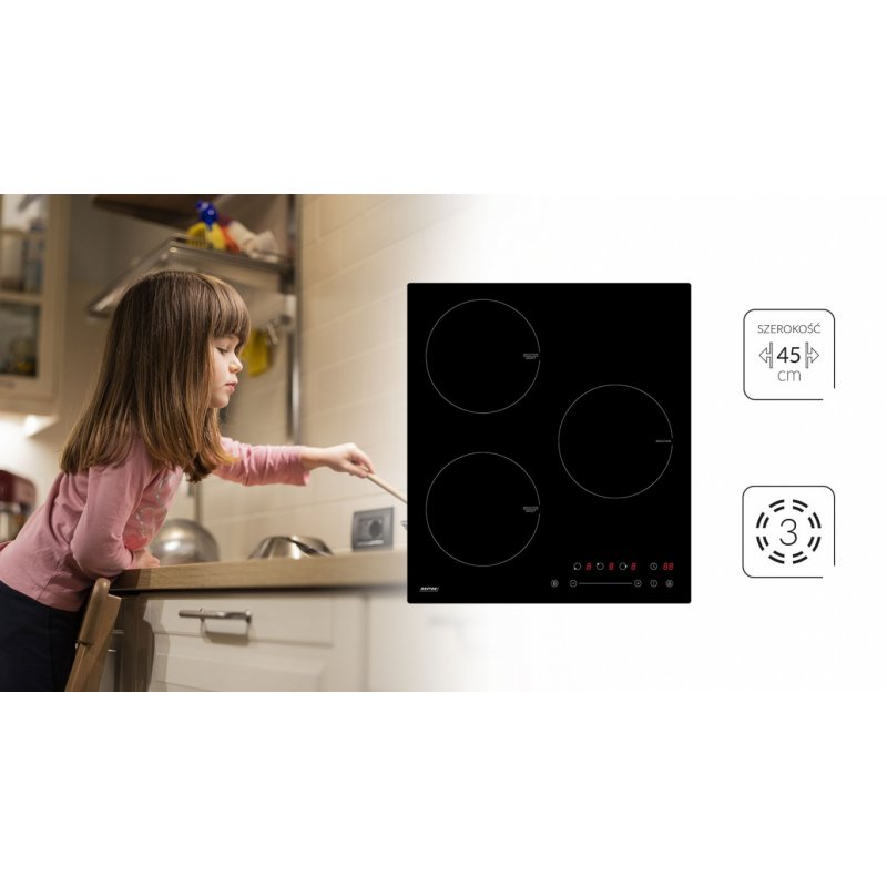 MPM 45-IM-07 Black Built-in 45 cm Zone induction hob 3 zone(s)