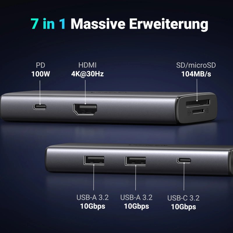 UGREEN Revodok Pro 107 USB C Dockingstation HDMI, 3x USB-A 3.2, 100W PD