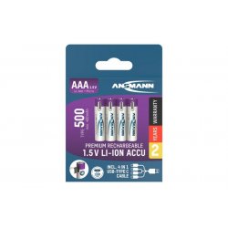 Li-Ion Akku Micro AAA Typ 500 (min. 400 mAh), 4er-Pack (weiß/violett, 4x AAA (Micro), USB-C Ladeport)