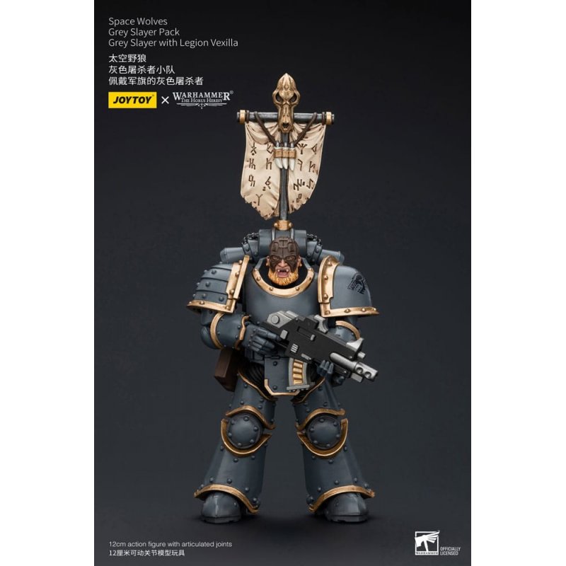 Warhammer The Horus Heresy figurine 1/18 Space Wolves Grey Slayer Pack Grey Slayer With Legion Vexilla 12 cm