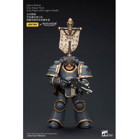 Warhammer The Horus Heresy figurine 1/18 Space Wolves Grey Slayer Pack Grey Slayer With Legion Vexilla 12 cm