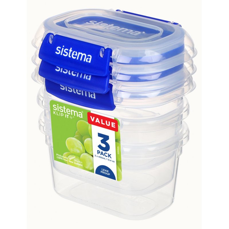 Sistema - Rectangle Klip It Plus 3Pack 400ml