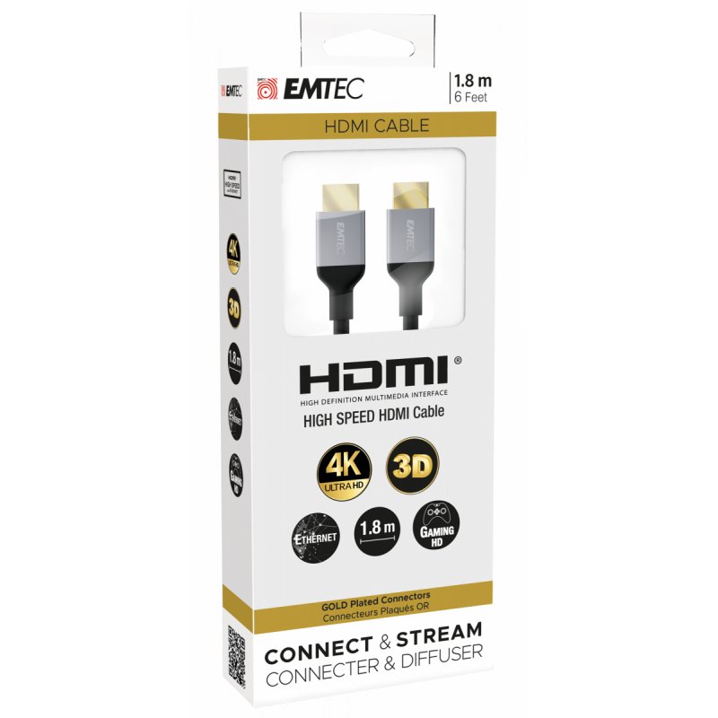 Emtec ECCHAT700HD câble HDMI 1,8 m HDMI Type A (Standard) Noir