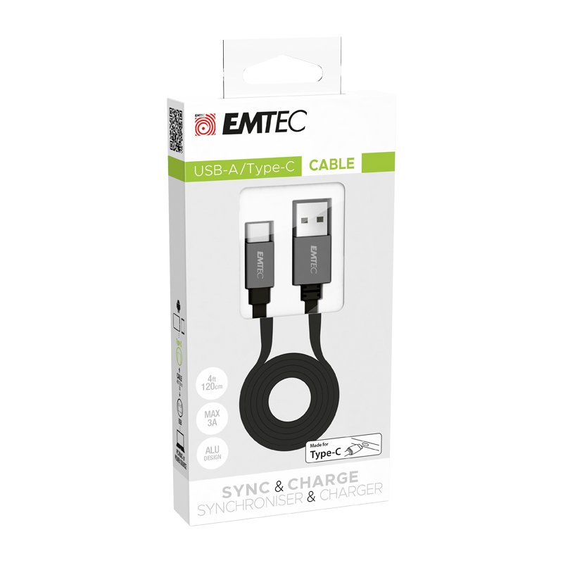 Emtec T700C câble USB 1,2 m USB A USB C Noir