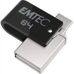 Emtec T260B USB flash drive 64 GB USB Type-A / Micro-USB 2.0 Black, Stainless steel