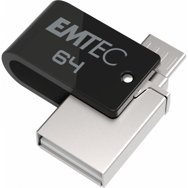 Emtec T260B lecteur USB flash 64 Go USB Type-A / Micro-USB 2.0 Noir, Acier inoxydable