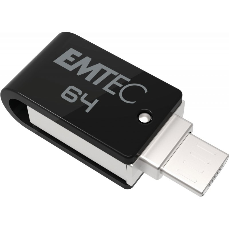 Emtec T260B lecteur USB flash 64 Go USB Type-A / Micro-USB 2.0 Noir, Acier inoxydable
