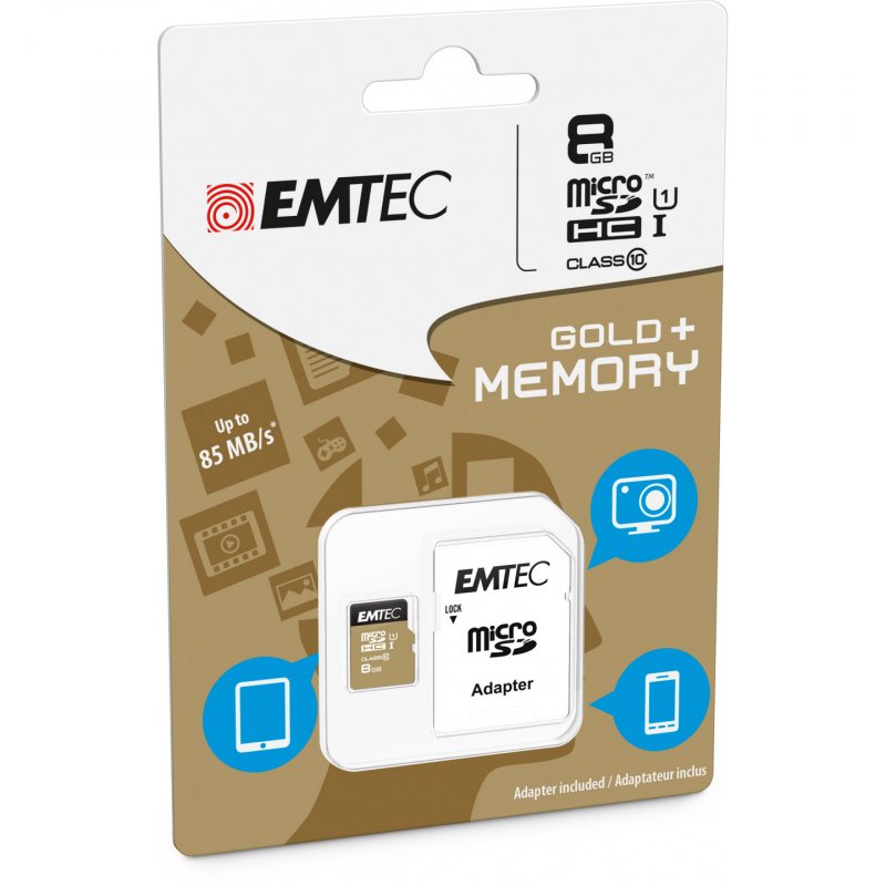 Emtec microSD Class10 Gold 8GB mémoire flash