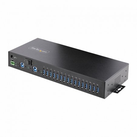StarTech.com 16-Port Industrial USB 5Gbps Hub with Power Adapter, Metal Enclosure, Mountable, ESD Protection, Terminal