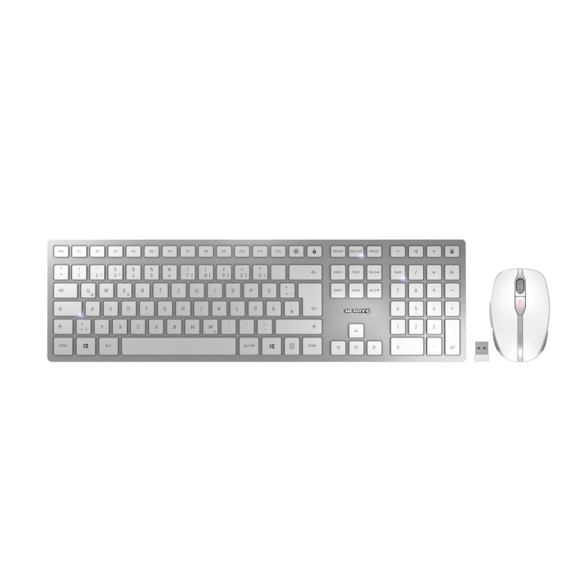 CHERRY DW 9100 SLIM keyboard Mouse included RF Wireless + Bluetooth QWERTZ German Silver