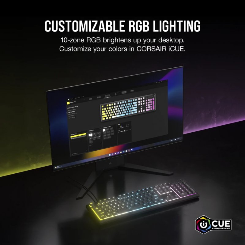 Corsair K55 Core RGB Gaming-Tastatur grau - Membran-Gaming-Tastatur mit 10-Zonen-RGB-Beleuchtung und 4 dedizierten