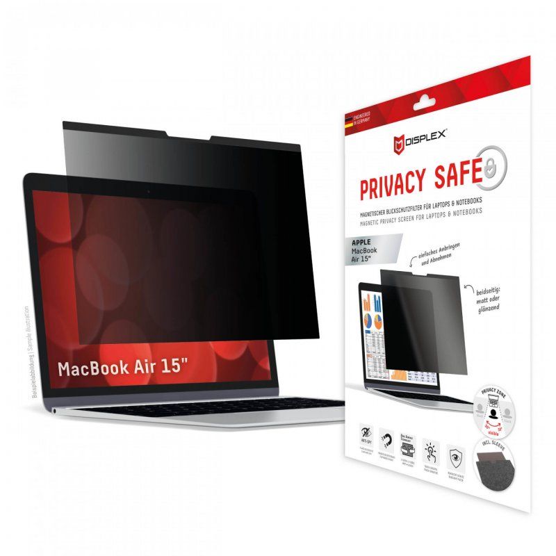 DISPLEX PRIVACY SAFE Magnetischer 2-Wege Blickschutzfilter für für MacBook Air 15‘‘, 33,6 x 22 cm, magnetische