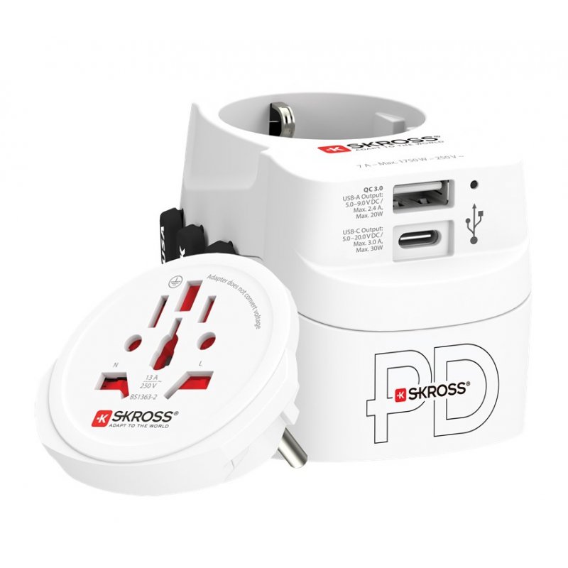 Skross - Adaptateur de voyage monde Pro Light avec prises de terre ( pas de Suisse ni d'Italie ) 1 USB 1