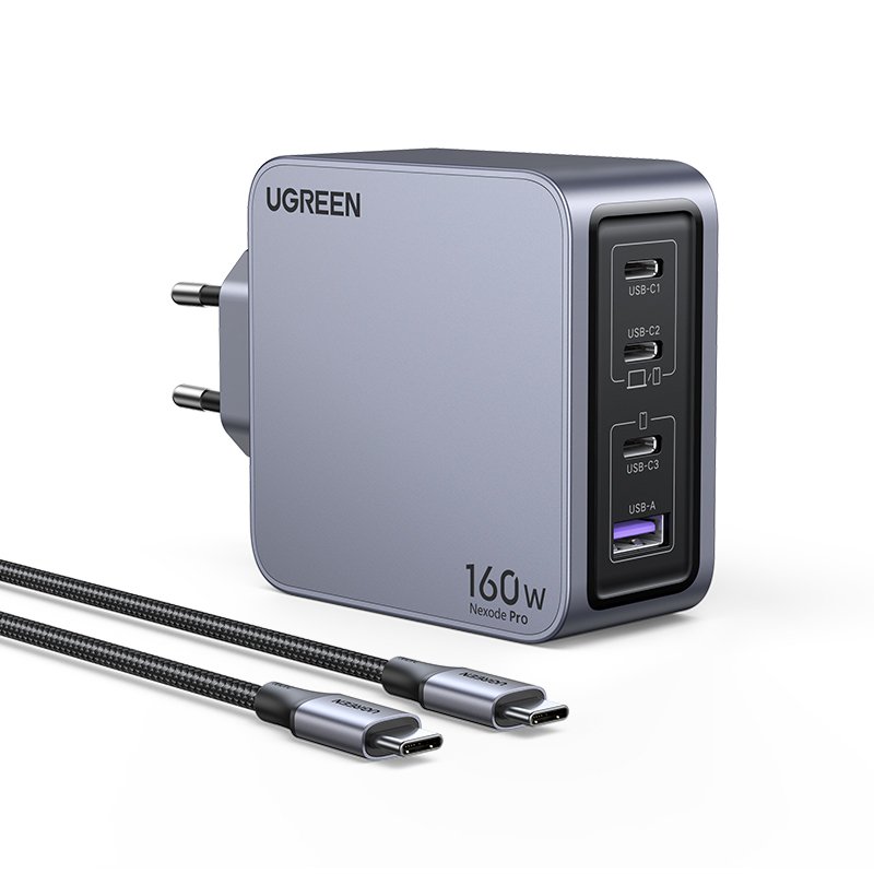 Ugreen Nexode Pro 160W GaN Charger with USB-C Cable Universel Noir, Gris Secteur Charge rapide Intérieure