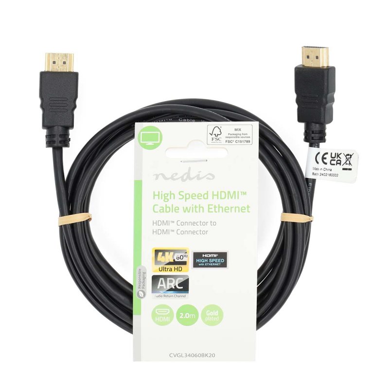 Nedis High Speed ??HDMI ™ Kabel mit Ethernet | 2m | schwarz
