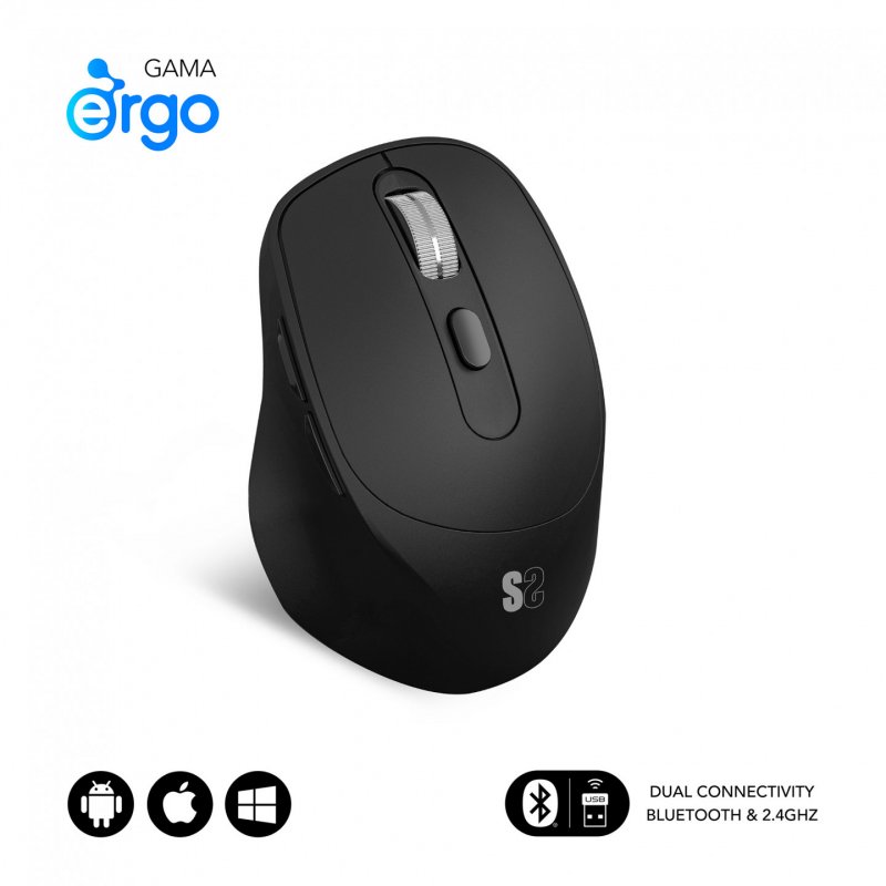 SUBBLIM RATON OPTICO DUAL COMFORT ERGO DUAL BATERIA NEGRO souris Universel Droitier Bluetooth USB Type-A Optique 2400