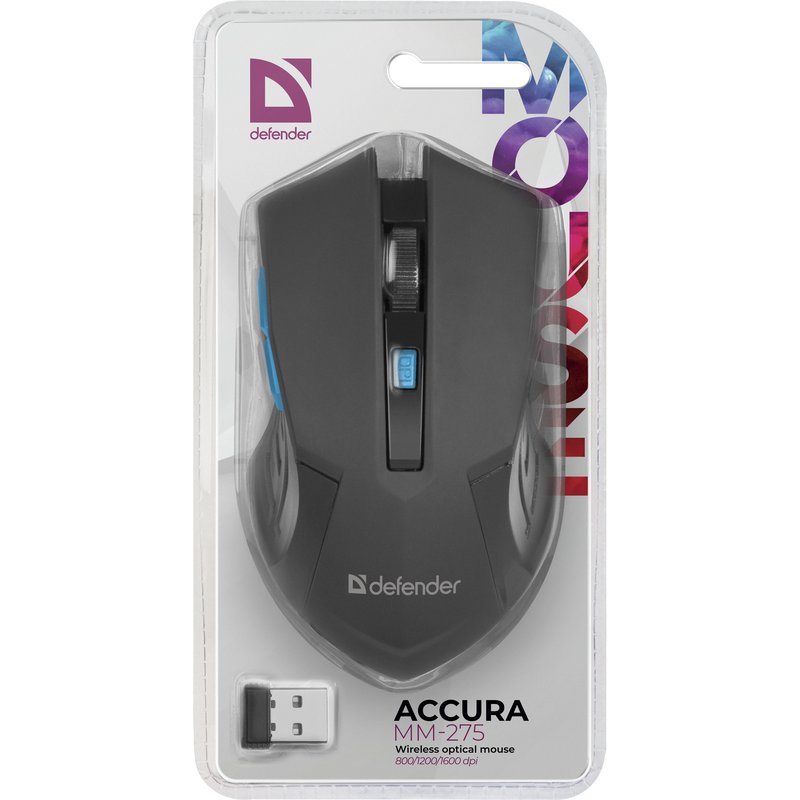 MOUSE DEFENDER ACCURA MM-275 RF BLACK-BLUE OPTICAL 1600DPI 6P