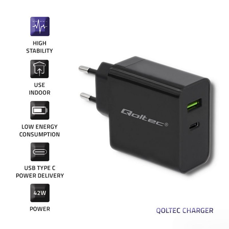 Qoltec 51717 power adapter/inverter Indoor 42 W Black