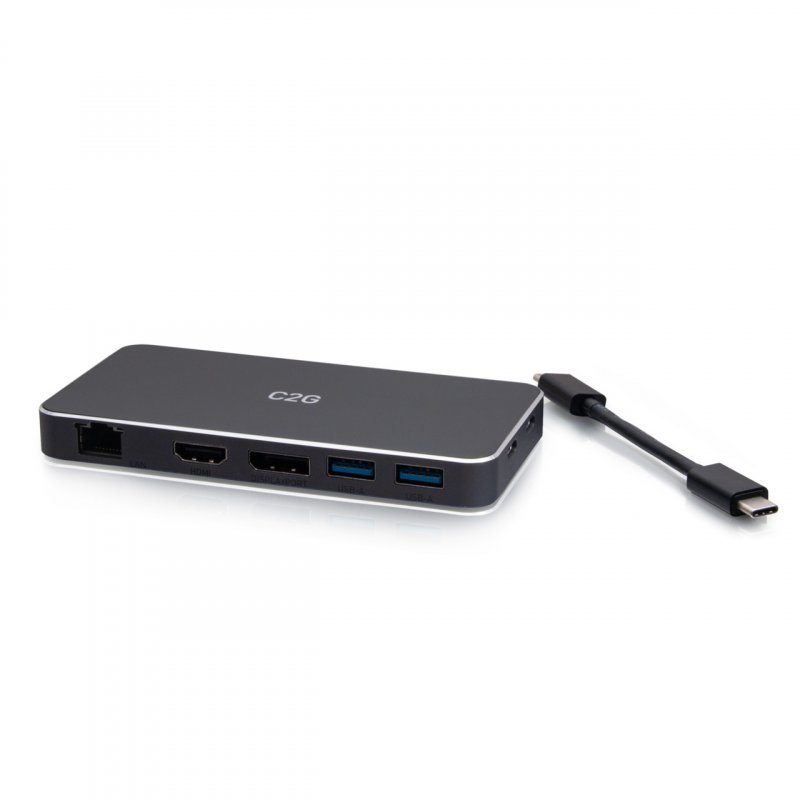 C2G USB-C 7-in-1 Dual Display MST Docking Station with HDMI, DisplayPort, Ethernet, USB, and Power Delivery up to 100W