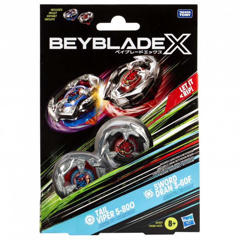 Beyblade X Tail Viper 5-80O & Sword Dran 3-60F Couvercle de toupie de combat