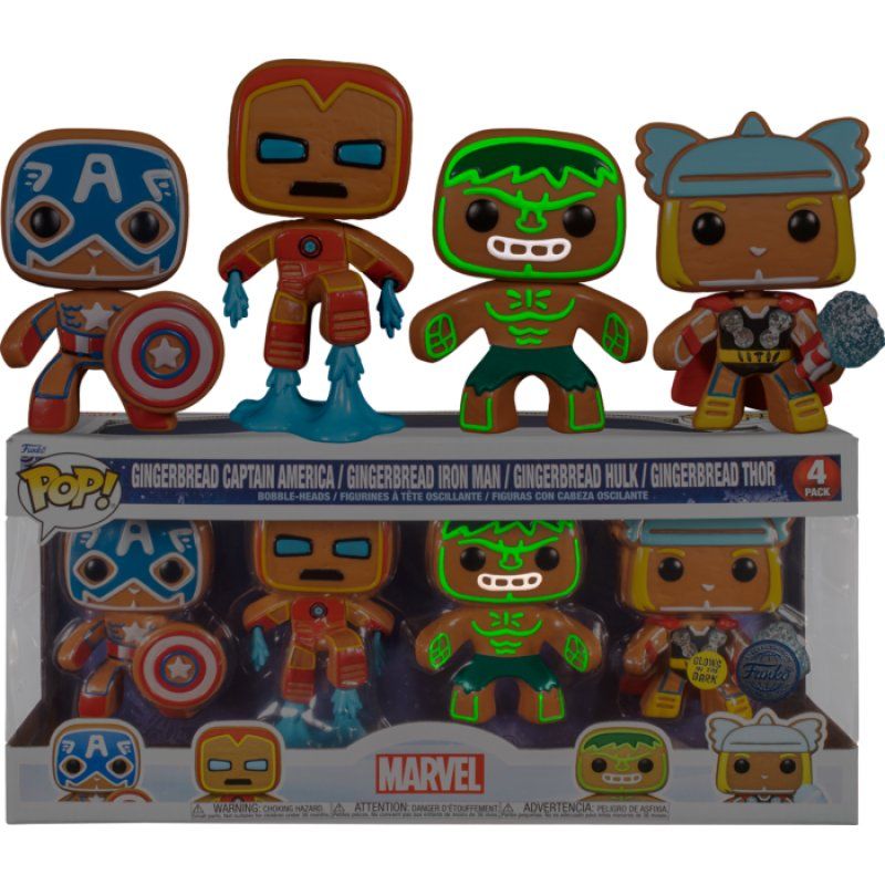 MARVEL - Holiday Gingerbread - 4 Pack Funko Pop GITD SPECIAL EDITION