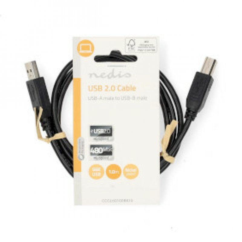 Nedis USB-Kabel | USB 2.0 | USB-A Stecker | USB-B Stecker - 10 W | 480 Mbps | Vernickelt | 1.00 m | Rund | PVC |