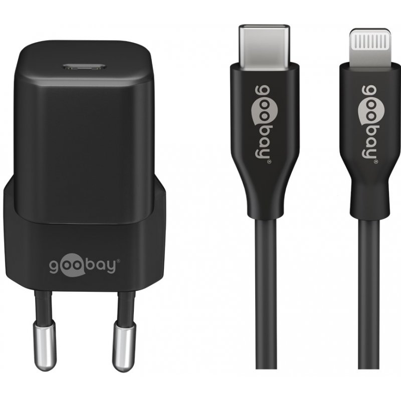 Apple Lightning / USB-C PD-Ladeset nano 20 Watt (schwarz, PD, 1 Meter Kabel)