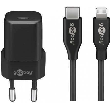 Apple Lightning / USB-C PD-Ladeset nano 20 Watt (schwarz, PD, 1 Meter Kabel)
