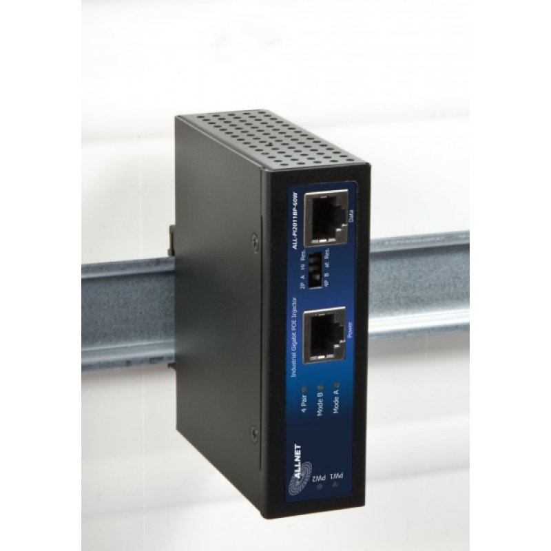 Z ALLNET PoE Injektor Industrial Gigabit / PoE af/at & PoE 60 W(Microsemi) (15,4W/30W/60W) / DIN / Power-Booster /
