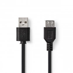 Nedis USB-Kabel | USB 2.0 | USB-A Stecker | USB-A Buchse - 480 Mbps | Vernickelt | 2.00 m | Rund | PVC | Schwarz | Box