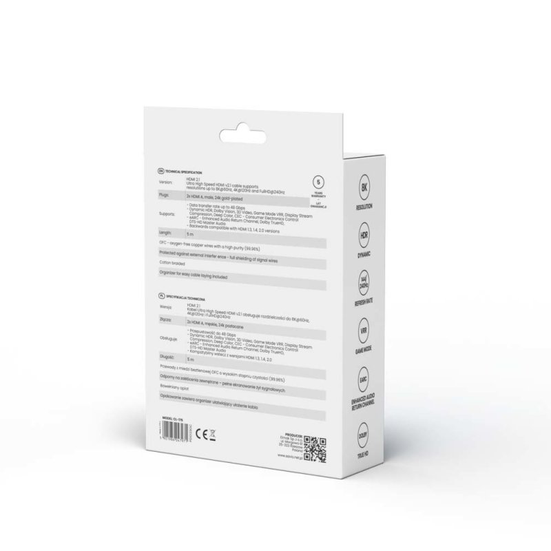 Savio HDMI (M) v2.1 cable angled 8K HDR Dynamic OFC copper 5m CL-175 HDMI cable 3 m HDMI Type A (Standard) Black