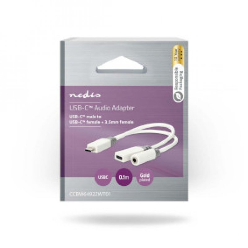 Nedis USB-C™ Adapter | USB 2.0 | USB-C™ Stecker USB-C™ Buchse / 3.5 mm Buchse | 0.10 m | Rund | Vergoldet | PVC |