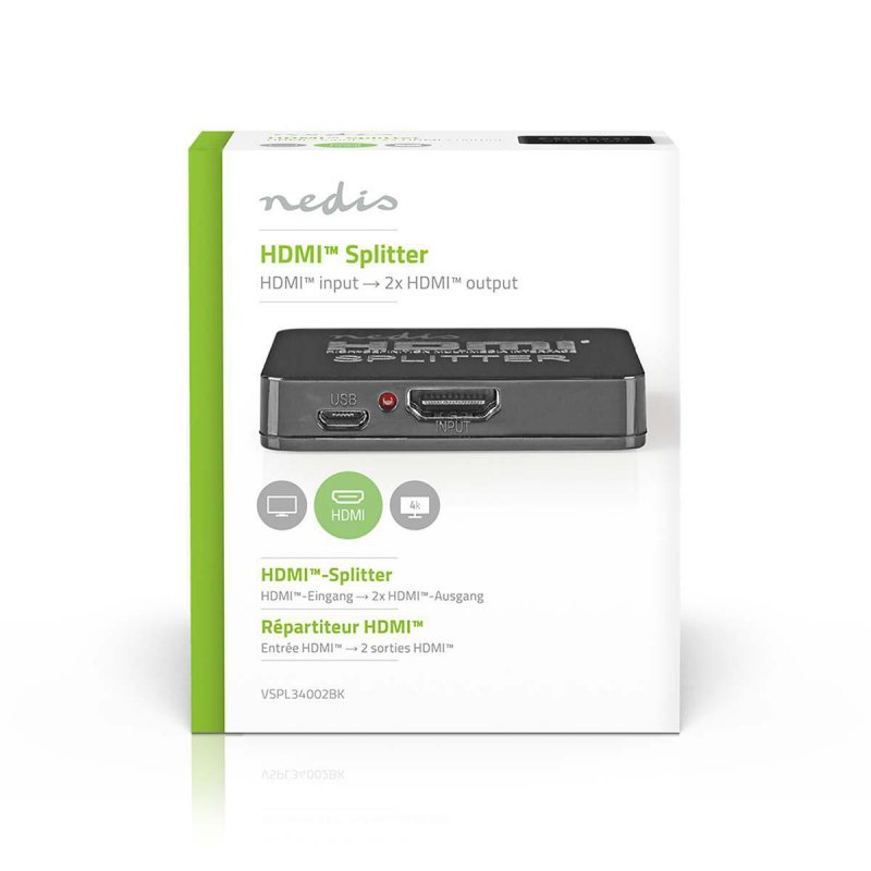 Nedis HDMI ™ Splitter | 2-Port port(s) | HDMI™ Eingang - 2x HDMI™ Ausgang | 4K@30Hz | 2.25 Gbps | ABS / PVC |