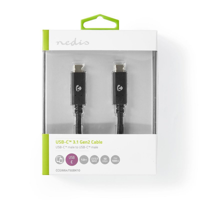 Nedis USB-Kabel | USB 3.2 Gen 2 | USB-C™ Stecker |USB-C™ Stecker - 100 W | 4K@60Hz | 10 Gbps | Vernickelt | 1.00 m