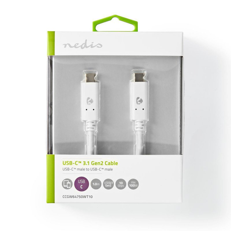 Nedis CCGW64750WT10 câble USB USB 3.2 Gen 2 (3.1 Gen 2) 1 m USB C Blanc