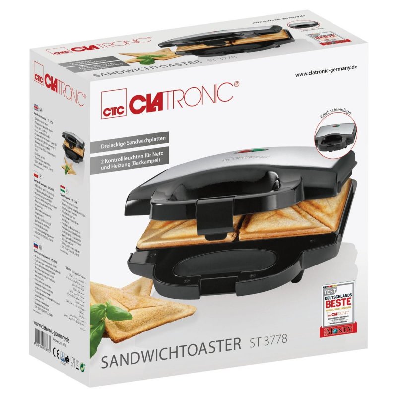 Clatronic ST 3778 sandwich maker 750 W Black Stainless steel