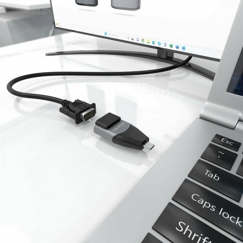 AISENS Aluminum USB-C to VGA Converter Adapter, USB-C/M-HDB15/H, Gray