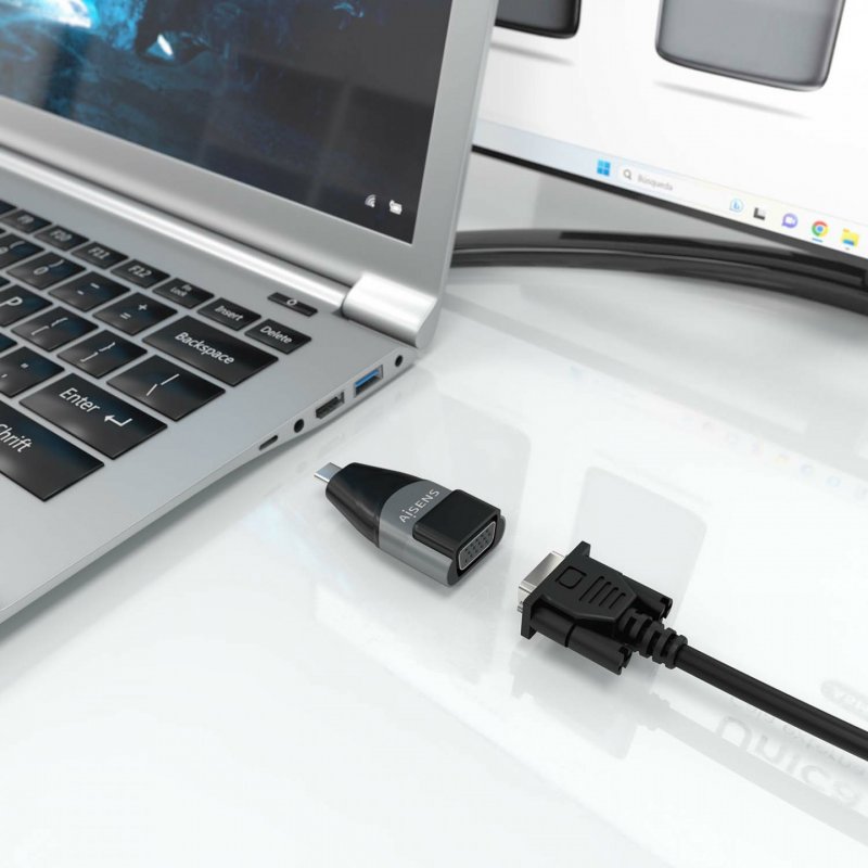 AISENS A109-0863 changeur de genre de câble VGA USB C Noir, Gris