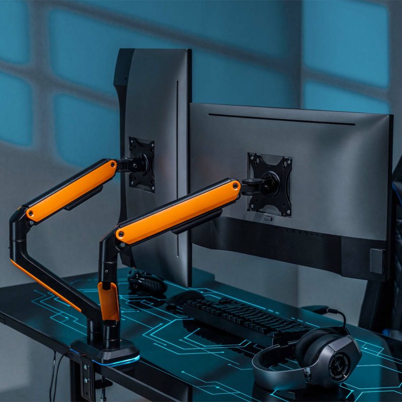 AISENS RGB Gaming Table Stand with rotating and tilting counterweight for Monitor/TV 9Kg (3 Pivots, 2 Arms) from 17-32,