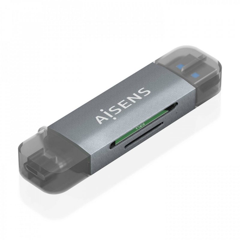 AISENS SD, Micro SD, MMC, RS-MMC, MMC Micro, USB-A and USB-C Card Reader, Gray