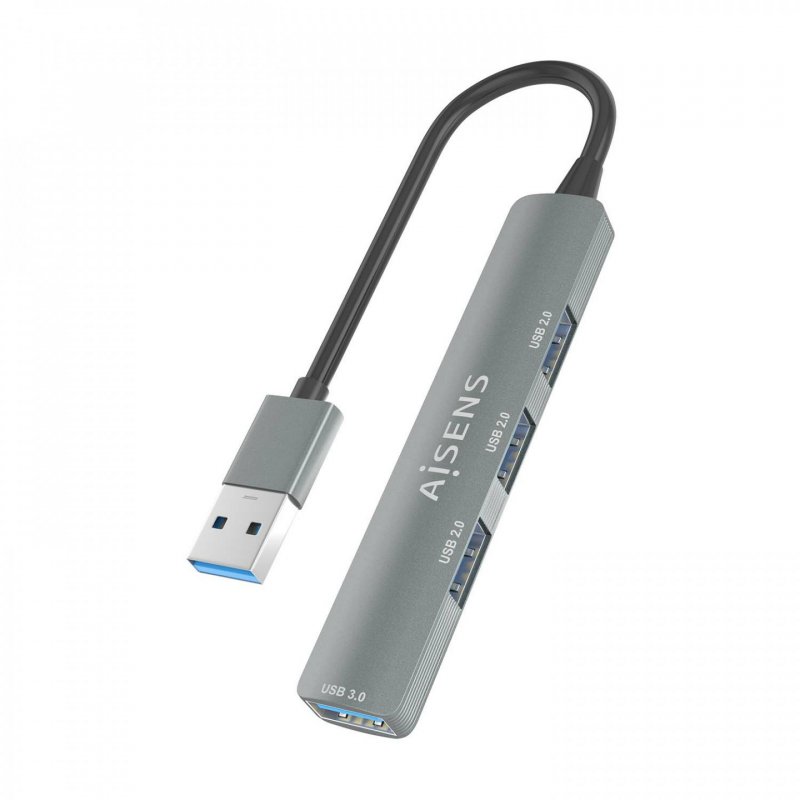 AISENS Aluminum USB 3.0 HUB, 1xUSB3.0 A/H 3xUSB2.0 A/H, Grey, 10cm