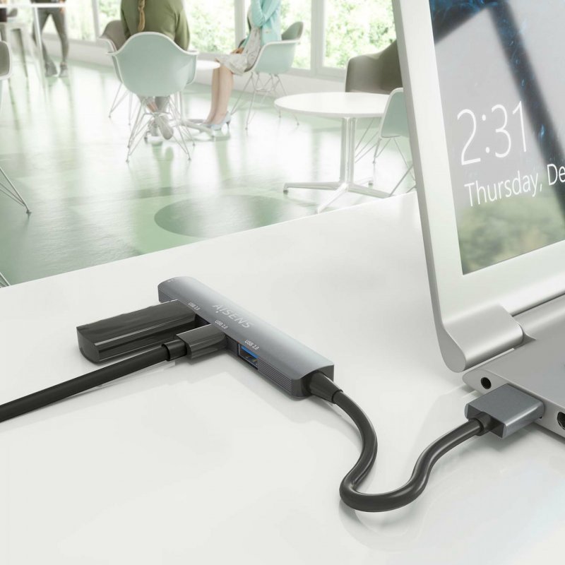 AISENS Aluminum USB 3.0 HUB, 1xUSB3.0 A/H 3xUSB2.0 A/H, Grey, 10cm