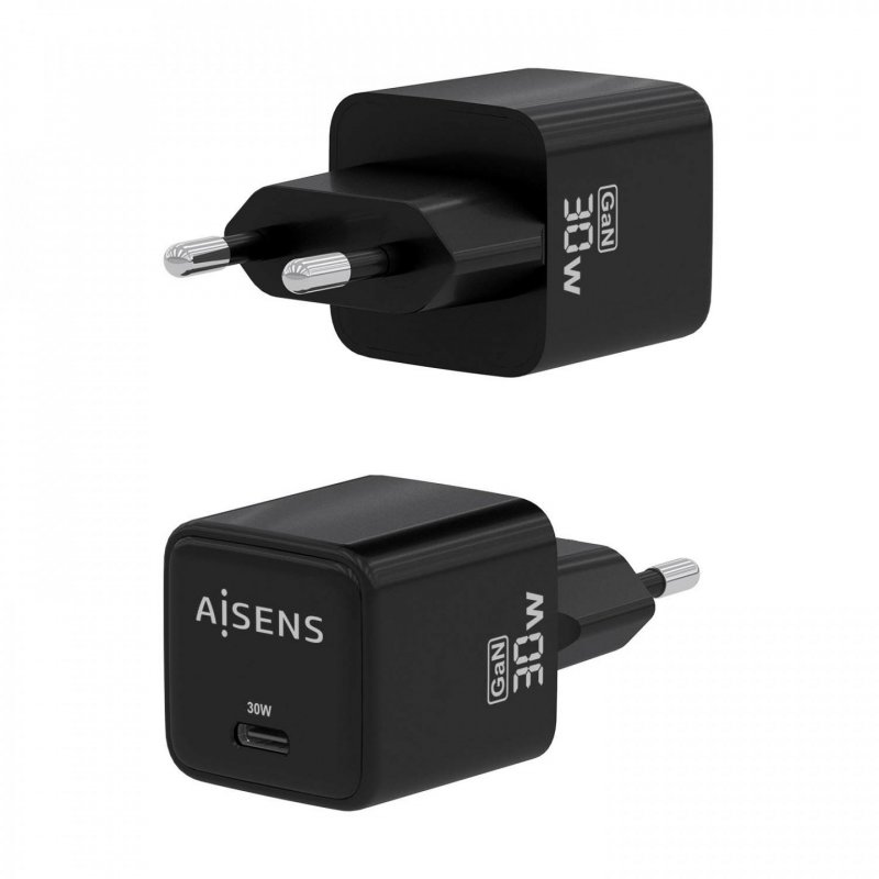 CARGADOR AISENS GAN 30W 1XUSB-C PD3.0 QC4.0 NEGRO